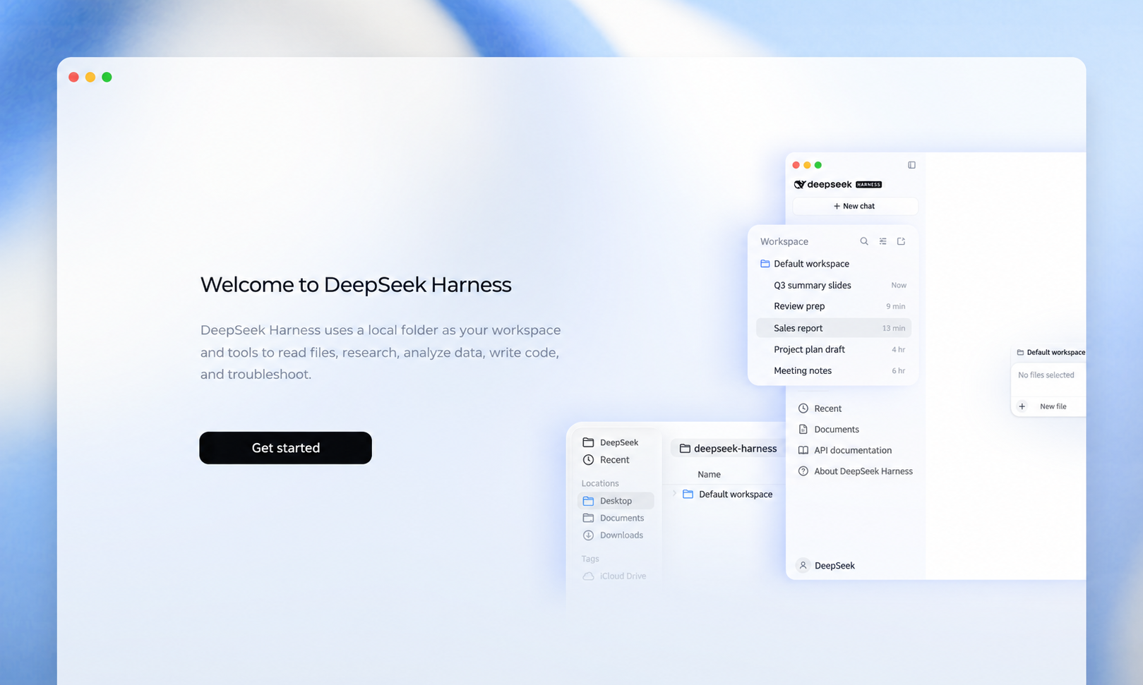 English-localized DeepSeek Harness welcome screen